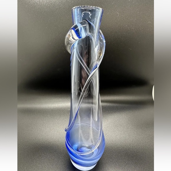Glass Vase Clear with Blue Vintage Artist Signed - Picture 2 of 5